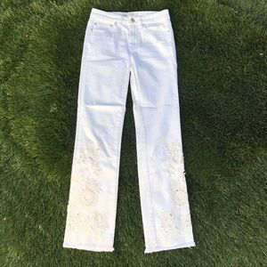 Free People Embroidered White Jeans